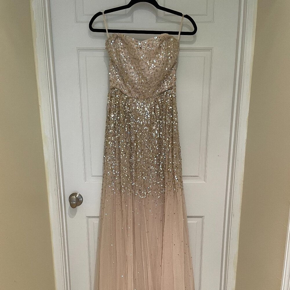 Champage/Gold Sequin Sweetheart Strapless Formal Gown Size Small/6